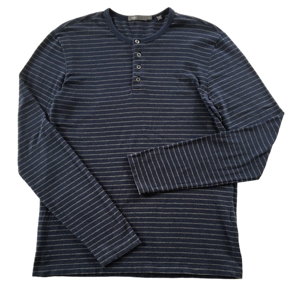VINCE Cotton Long Sleeve Button Front Henley Shirt Men's S Crew Neck